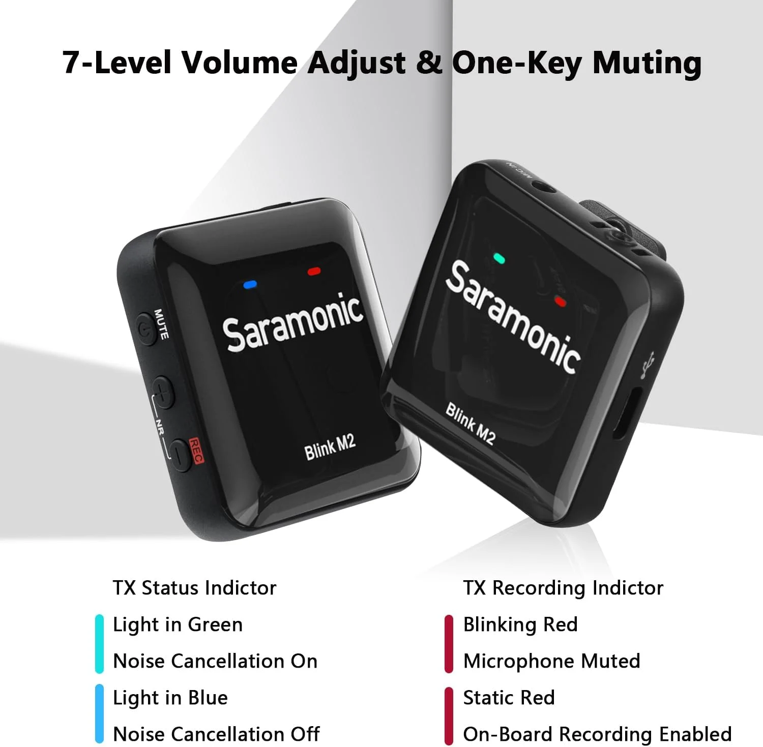 میکروفون یقه‌ای بی‌سیم سارامونیک Blink M2 برای دوربین‌ها، ضبط داخلی، برد 200 متری، عمر باتری 12 ساعته، میکروفون کوچک گیره‌ای با قابلیت حذف نویز برای ضبط ویدیو، مصاحبه و پخش زنده