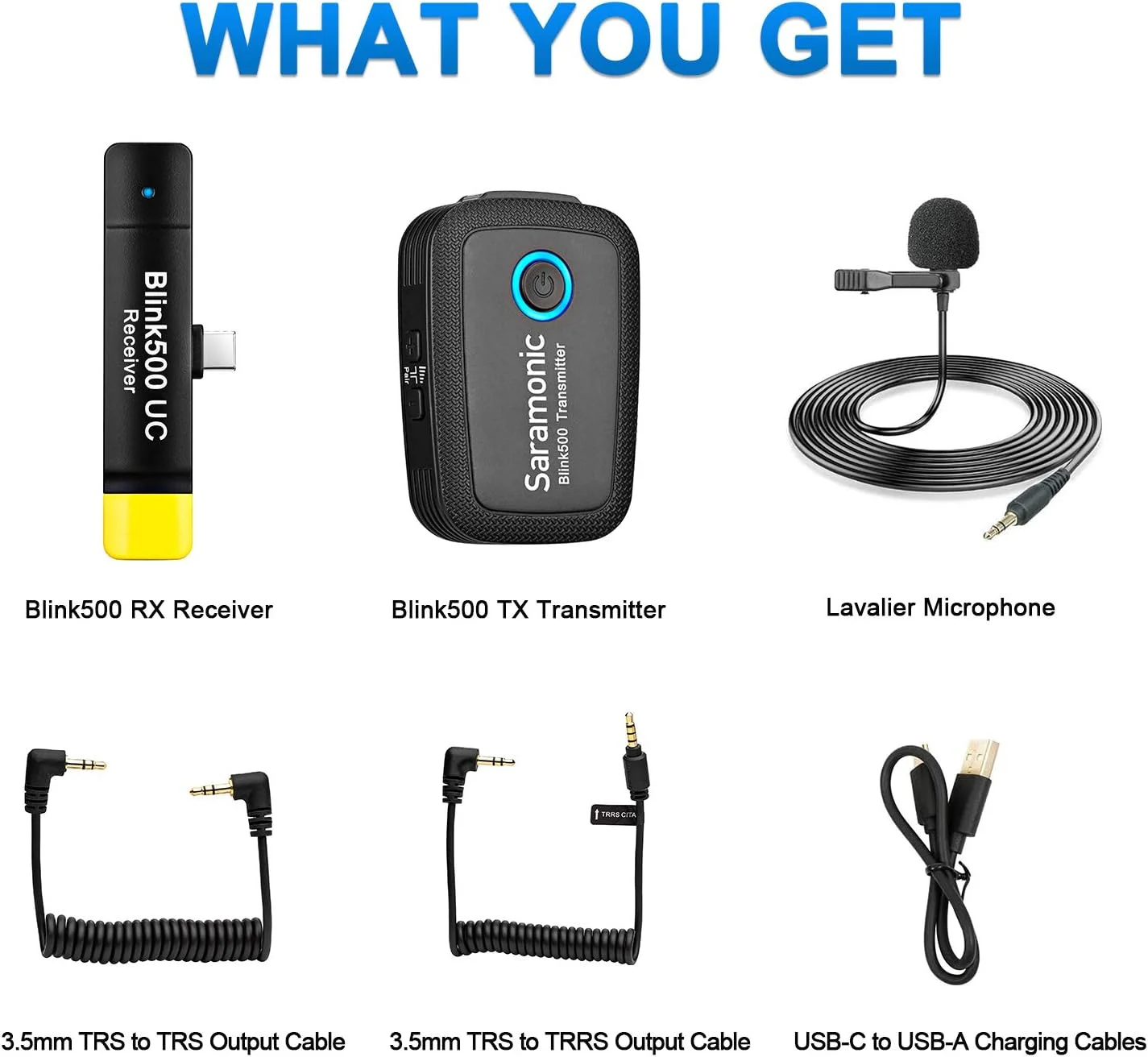 سیستم میکروفون یقه ای بی سیم فوق فشرده سارامونیک Blink500 B5 2.4GHz با گیرنده USB Type-C بدون باتری و Plug&Play برای Samsung Galaxy، LG، HTC Google و سایر دستگاه های USB-C Type، MRB50B55