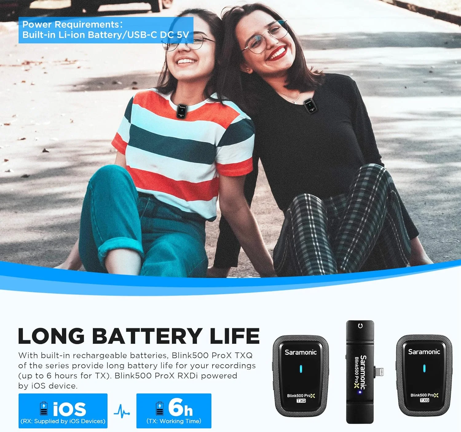 میکروفون یقه‌ای بی‌سیم سارامونیک Blink500 Prox برای آیفون، برد 164 فوت، میکروفون بی‌سیم آیفون (2 فرستنده با گیرنده لایتنینگ)، ضبط ویدیو، مصاحبه، ولاگ، پادکست، پخش زنده