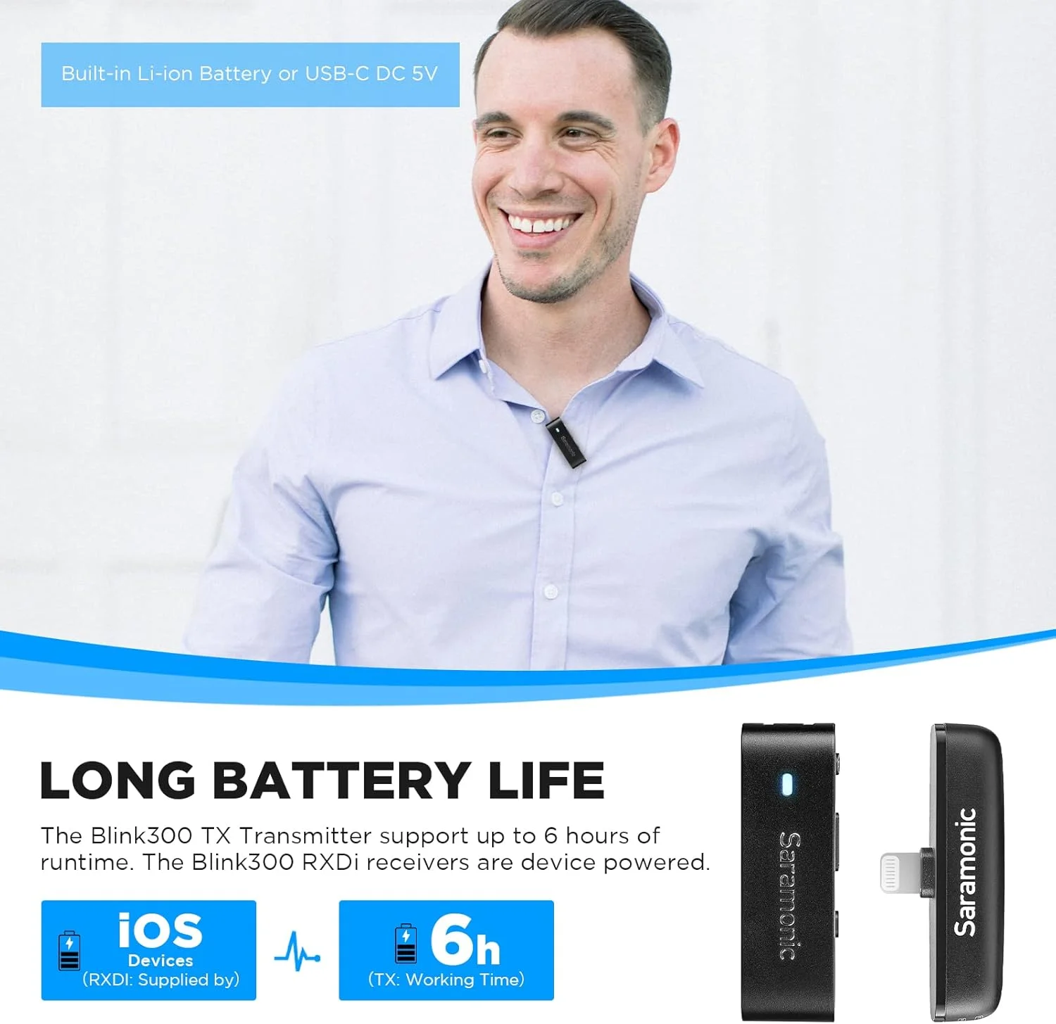 میکروفون یقه ای بی سیم سارامونیک Blink300 B3 برای آیفون، آیپد و تلفن، دارای گواهی MFi، حذف نویز، انتقال 50 متری، میکروفون بی سیم لاوالیر پادکست برای ضبط ویدیو، ولاگ میکروفون یقه ای بی سیم سارامونیک Blink300 B3 برای آیفون، آیپد و تلفن، دارای گواهی MFi، حذف نویز، انتقال 50 متری، میکروفون بی سیم لاوالیر پادکست برای ضبط ویدیو، ولاگ