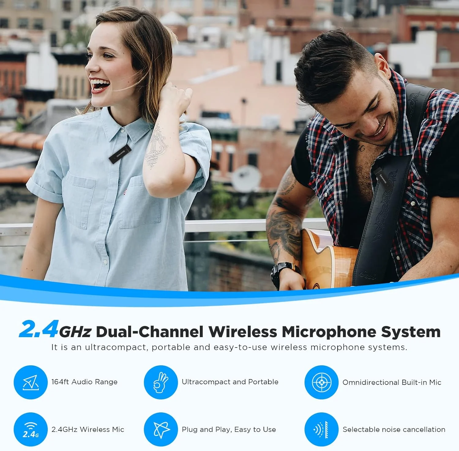 میکروفون یقه ای بی سیم سارامونیک Blink GO D2 برای آیفون آیپد، میکروفون کوچک دو کاناله 2.4 گیگاهرتزی برای یوتیوب، فیسبوک، پخش زنده، مصاحبه، ولاگ، ضبط ویدیو پادکست