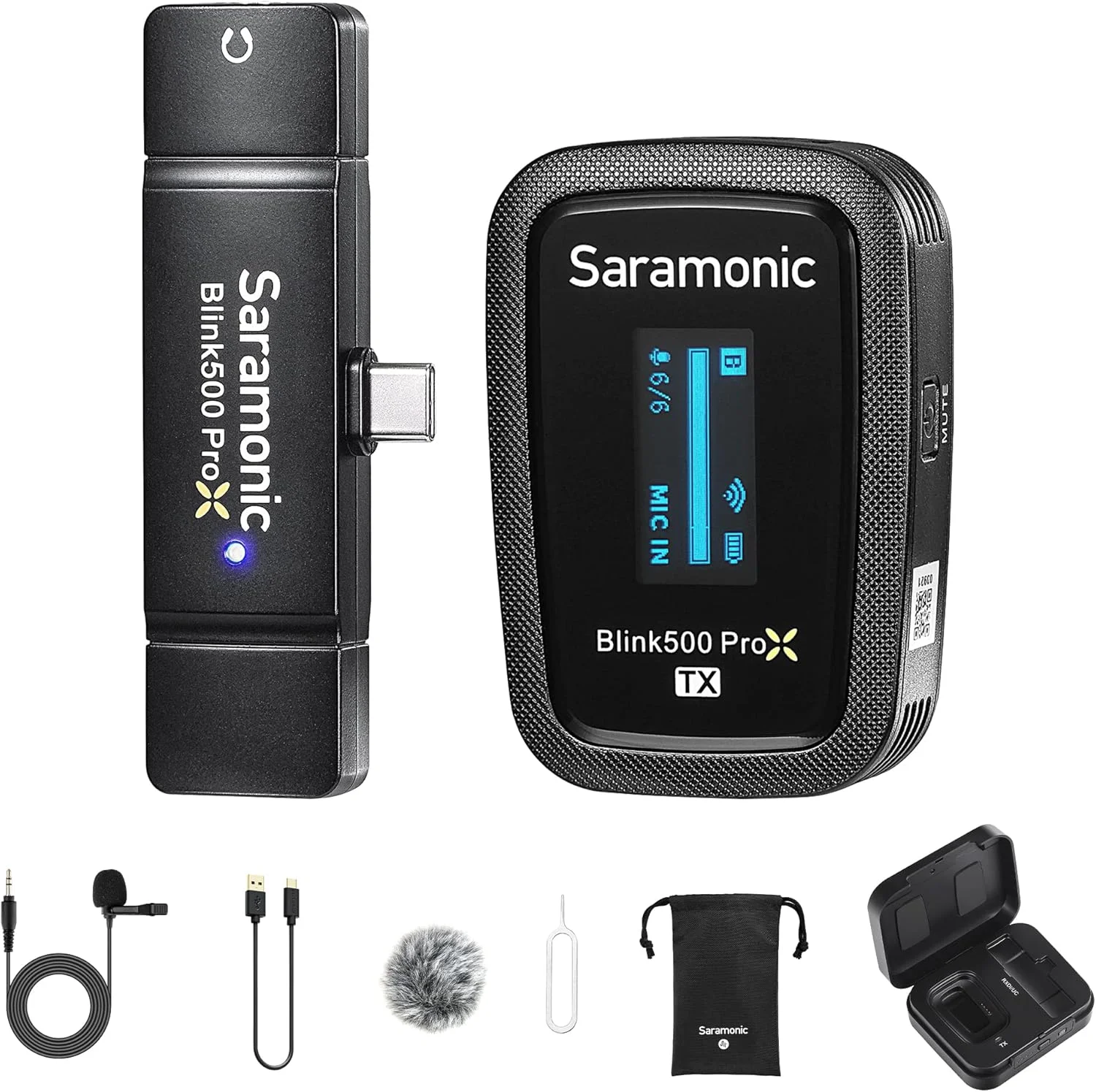 میکروفون بی سیم USB-C سارامونیک Blink500 Prox B5، میکروفون بی سیم با صفحه نمایش OLED و Gain برای یوتیوب/ولاگ/پادکست/ضبط ویدیو