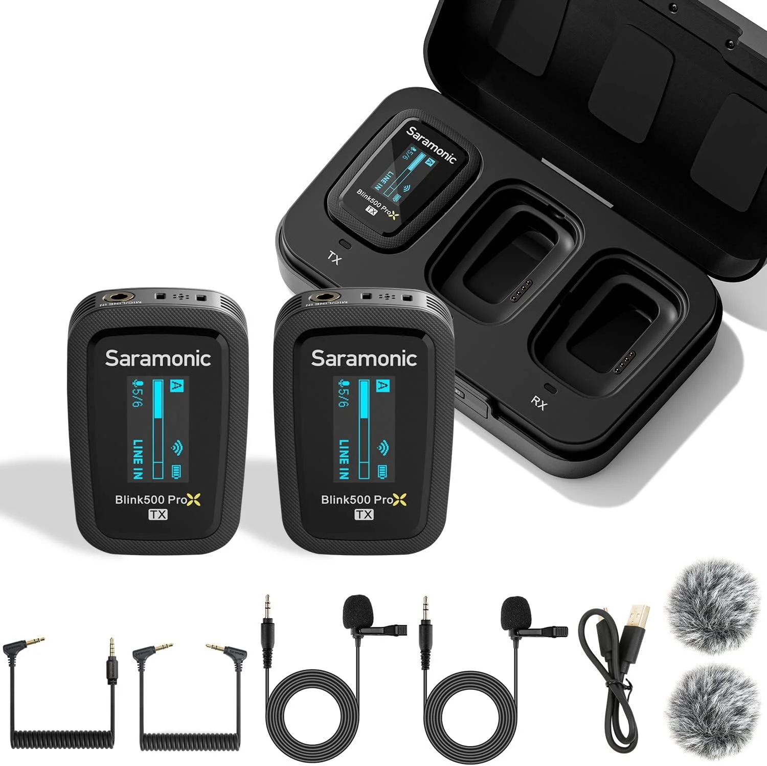 میکروفون یقه ای بی سیم دو کاناله 2.4 گیگاهرتزی سارامونیک Blink500 ProX B2 برای دوربین فیلمبرداری DSLR، اندروید، آیفون، تبلت، کامپیوتر، ضبط صدا، فیس بوک، یوتیوب، پادکست، ولاگ، مصاحبه