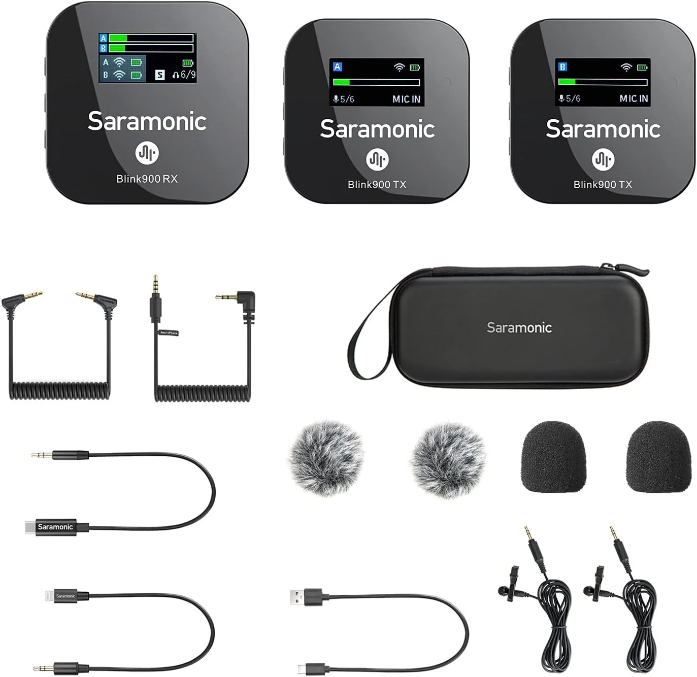 سیستم میکروفون بی سیم دو کاناله 2.4 گیگاهرتزی Saramonic Blink900 B2 با قابلیت مانیتورینگ همزمان برای دوربین های DSLR، دوربین های فیلمبرداری، آیفون، تلفن های هوشمند اندرویدی و تبلت ها برای TikTok YouTube Vlogging Interview