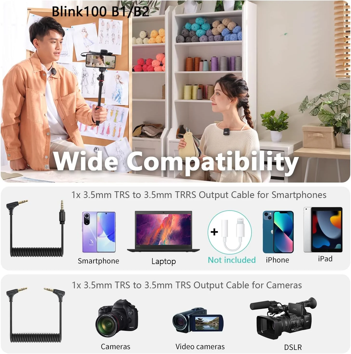 میکروفون یقه ای بی سیم سارامونیک مدل Blink100 B2 2.4GHz، میکروفون یقه ای بی سیم دوگانه برای دوربین ها، گوشی های هوشمند، ضبط DSLR، ولاگ، کاهش نویز، عمر باتری 10 ساعته، 2 فرستنده + 1 گیرنده میکروفون یقه ای بی سیم سارامونیک مدل Blink100 B2 2.4GHz، میکروفون یقه ای بی سیم دوگانه برای دوربین ها، گوشی های هوشمند، ضبط DSLR، ولاگ، کاهش نویز، عمر باتری 10 ساعته، 2 فرستنده + 1 گیرنده