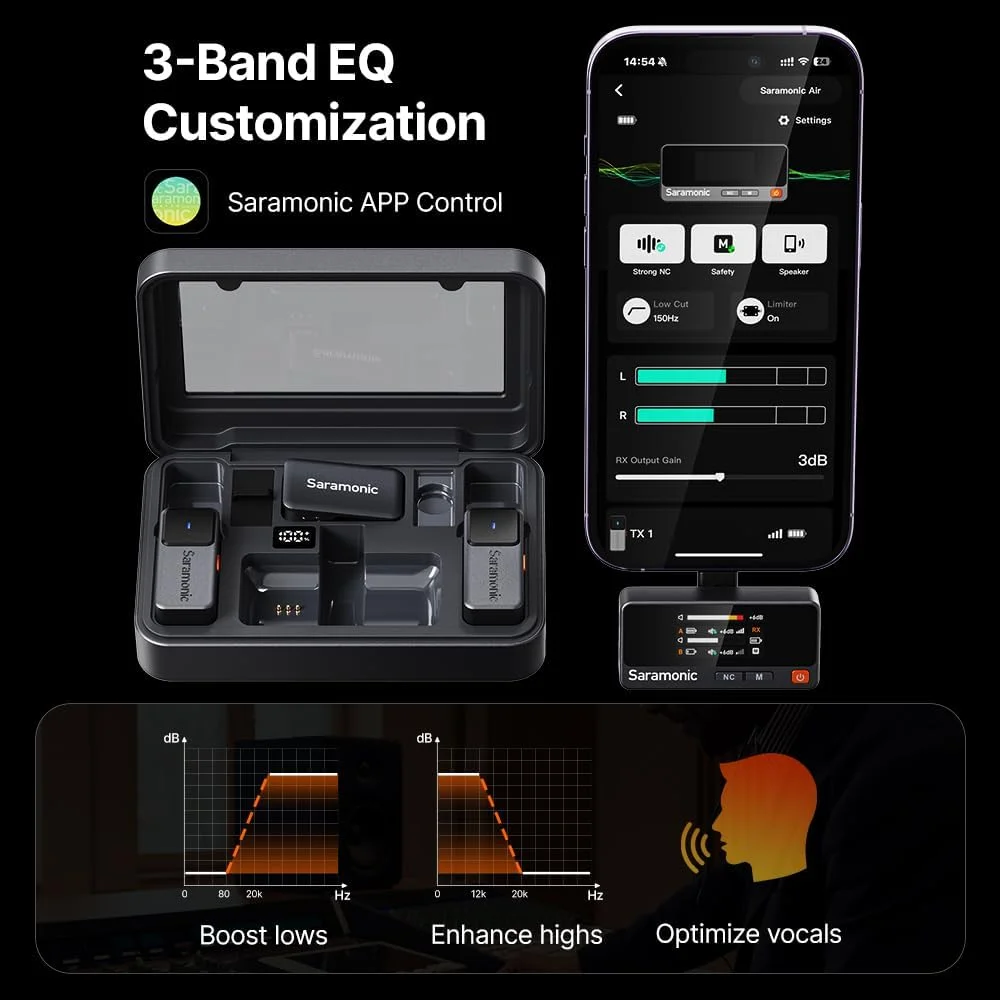 میکروفون یقه ای بی سیم دو نفره سارامونیک Air 2 مناسب آیفون/دوربین/اندروید/کامپیوتر 24 بیت/48 کیلوهرتز، حذف نویز، محدود کننده، خروجی هدفون، حداکثر SPL 120dB، برای استریمینگ، یوتیوب، مصاحبه، ولاگ میکروفون یقه ای بی سیم دو نفره سارامونیک Air 2 مناسب آیفون/دوربین/اندروید/کامپیوتر 24 بیت/48 کیلوهرتز، حذف نویز، محدود کننده، خروجی هدفون، حداکثر SPL 120dB، برای استریمینگ، یوتیوب، مصاحبه، ولاگ
