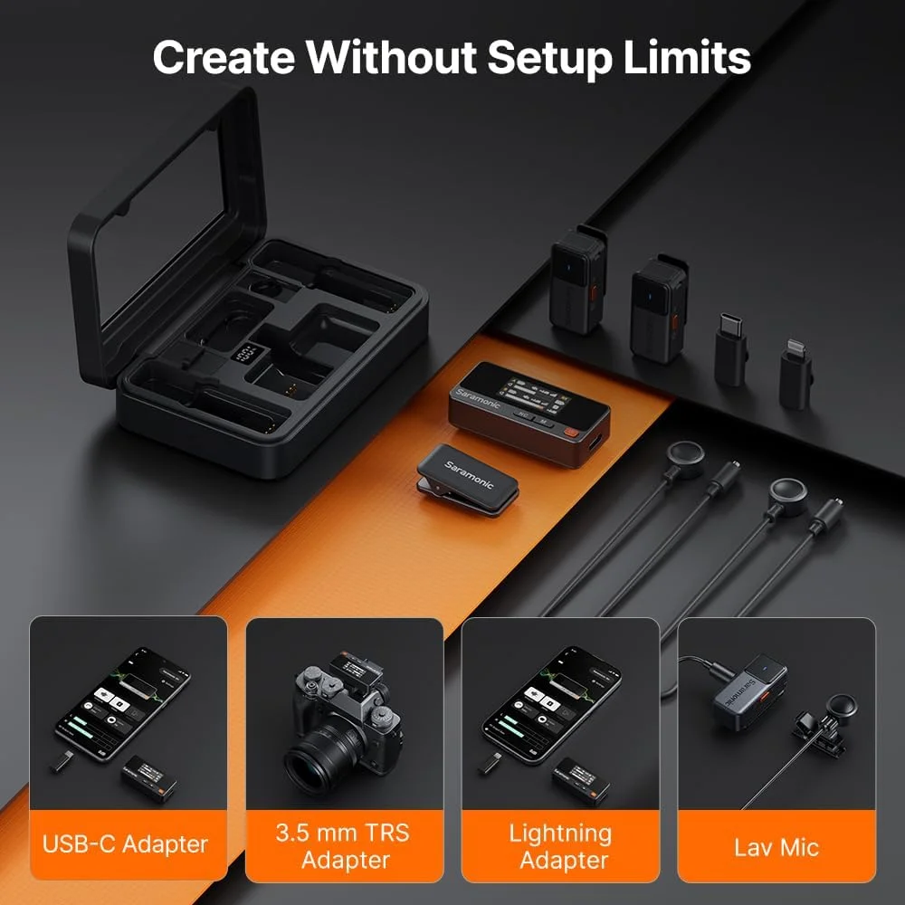 میکروفون یقه ای بی سیم دو نفره سارامونیک Air 2 مناسب آیفون/دوربین/اندروید/کامپیوتر 24 بیت/48 کیلوهرتز، حذف نویز، محدود کننده، خروجی هدفون، حداکثر SPL 120dB، برای استریمینگ، یوتیوب، مصاحبه، ولاگ میکروفون یقه ای بی سیم دو نفره سارامونیک Air 2 مناسب آیفون/دوربین/اندروید/کامپیوتر 24 بیت/48 کیلوهرتز، حذف نویز، محدود کننده، خروجی هدفون، حداکثر SPL 120dB، برای استریمینگ، یوتیوب، مصاحبه، ولاگ