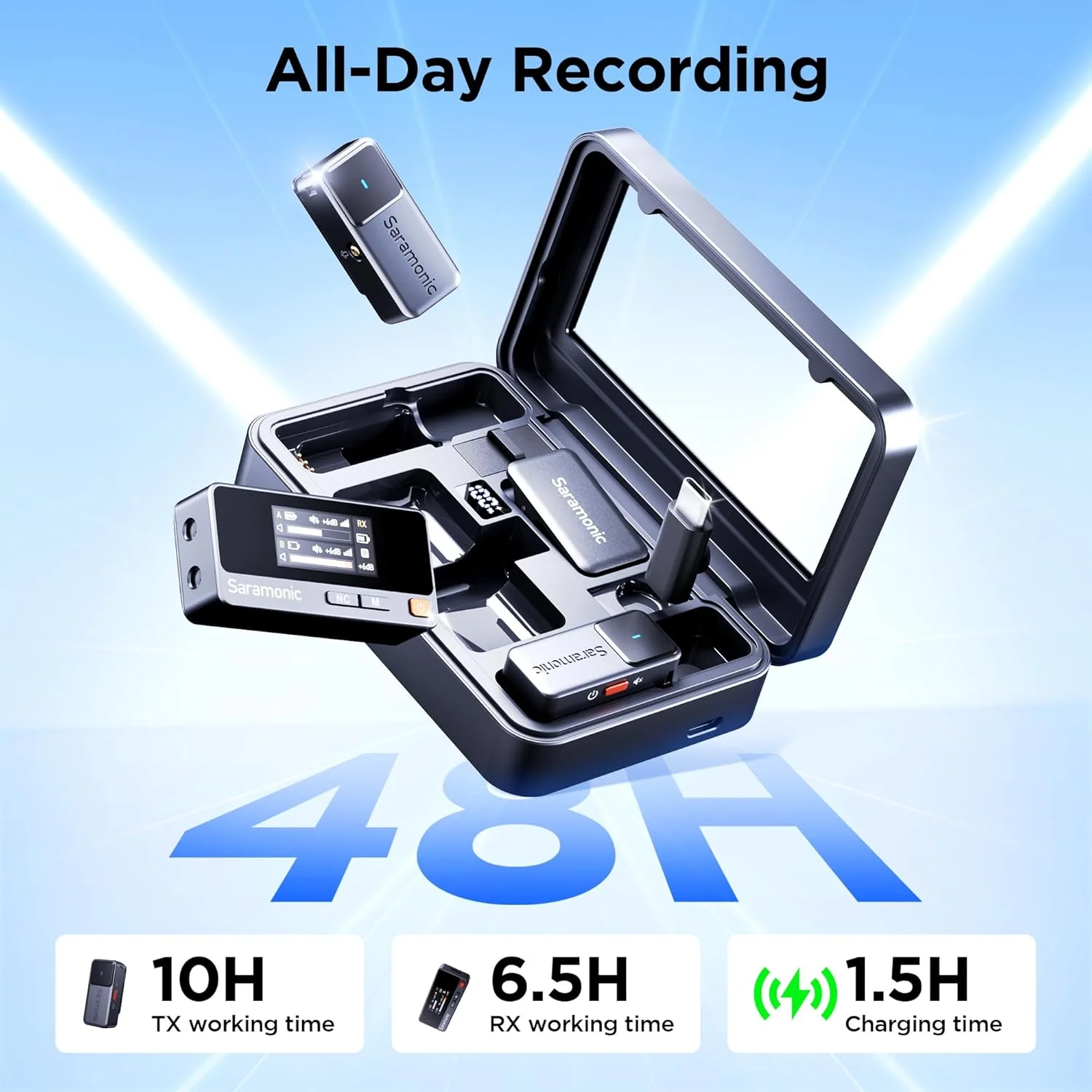 میکروفون یقه ای بی سیم سارامونیک ایر برای آیفون و اندروید (2TX + USB-C RX + جعبه شارژ)، حذف نویز، 300 متر، میکروفون مینی برای تیک تاک، یوتیوب، پخش زنده، مصاحبه، پادکست، ولاگ میکروفون یقه ای بی سیم سارامونیک ایر برای آیفون و اندروید (2TX + USB-C RX + جعبه شارژ)، حذف نویز، 300 متر، میکروفون مینی برای تیک تاک، یوتیوب، پخش زنده، مصاحبه، پادکست، ولاگ