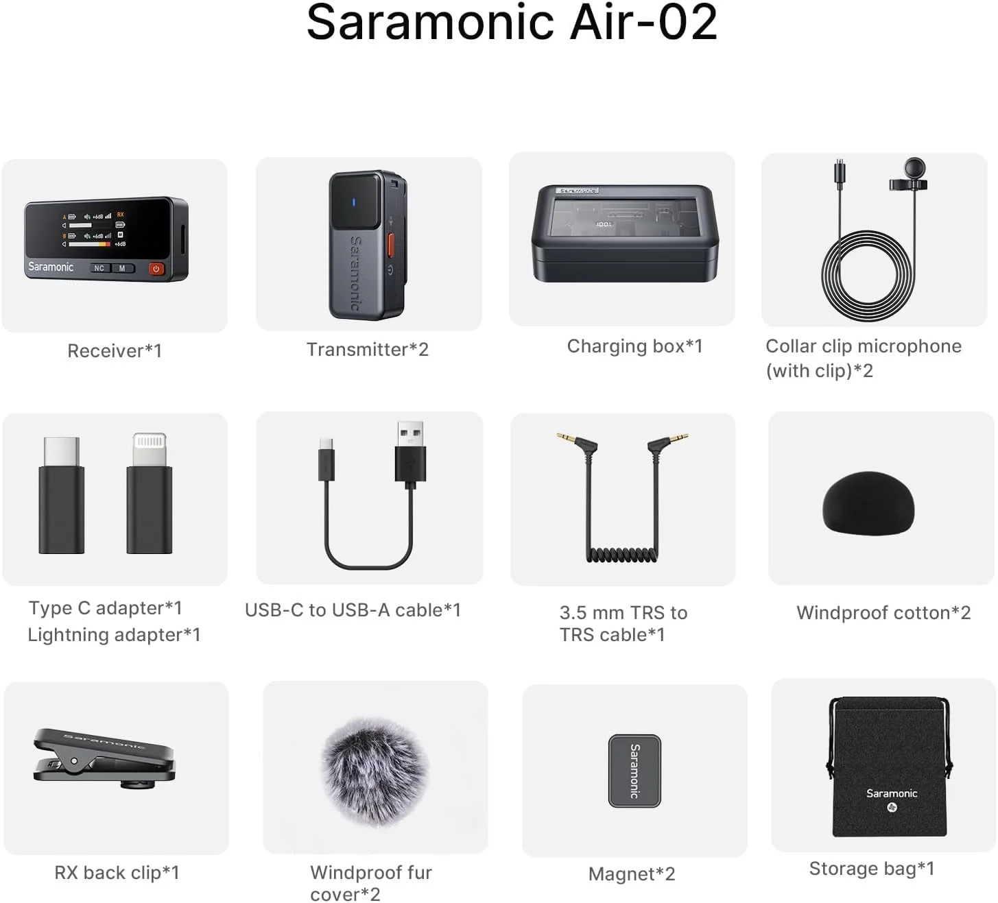 میکروفون یقه ای بی سیم دو نفره سارامونیک Air 2 مناسب آیفون/دوربین/اندروید/کامپیوتر 24 بیت/48 کیلوهرتز، حذف نویز، محدود کننده، خروجی هدفون، حداکثر SPL 120dB، برای استریمینگ، یوتیوب، مصاحبه، ولاگ میکروفون یقه ای بی سیم دو نفره سارامونیک Air 2 مناسب آیفون/دوربین/اندروید/کامپیوتر 24 بیت/48 کیلوهرتز، حذف نویز، محدود کننده، خروجی هدفون، حداکثر SPL 120dB، برای استریمینگ، یوتیوب، مصاحبه، ولاگ