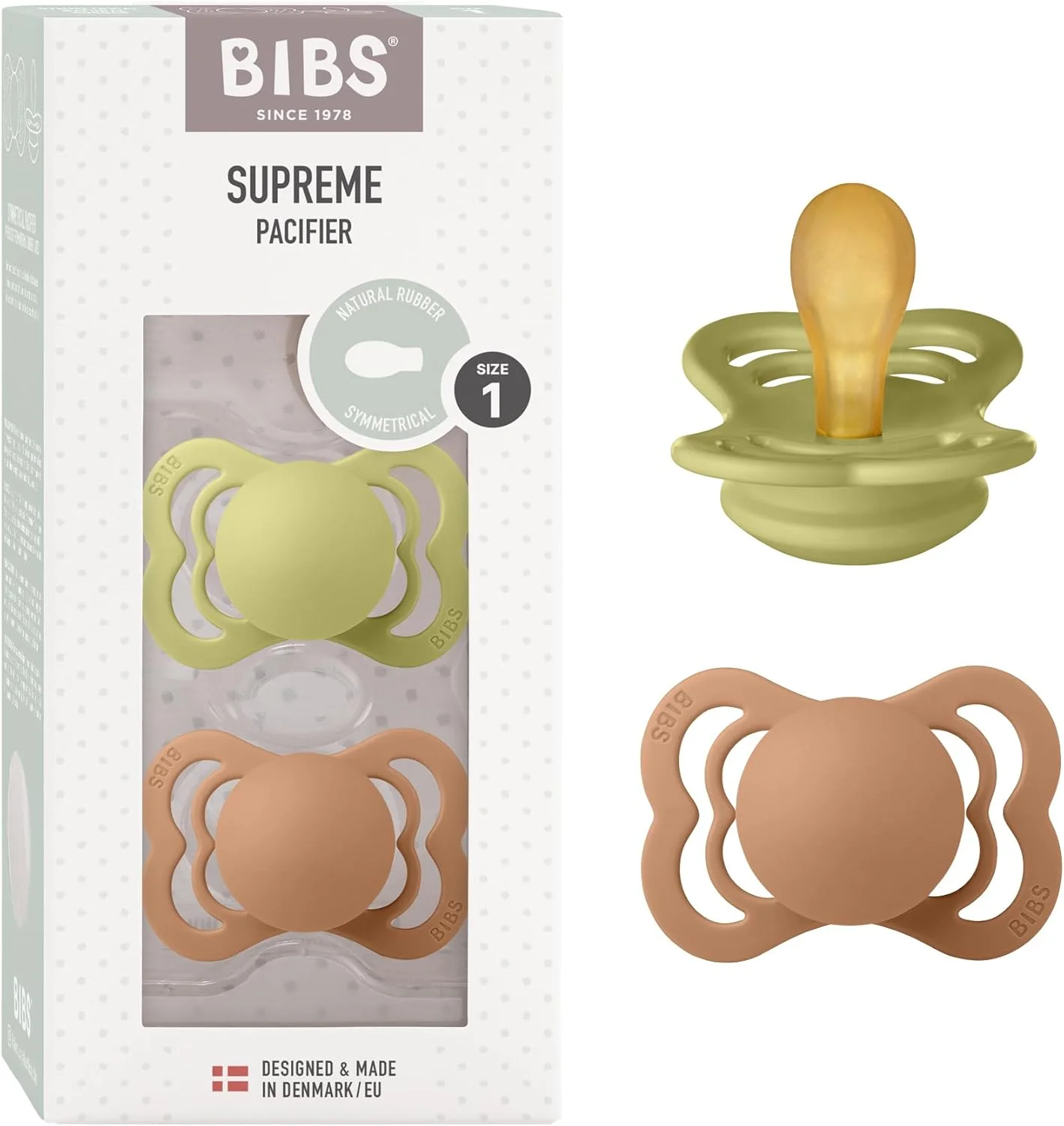 پستانک لاتکس سوپریم Bibs مناسب برای نوزادان 0-6 ماه، 2 عددی، سایز 1، Meadow/Earth