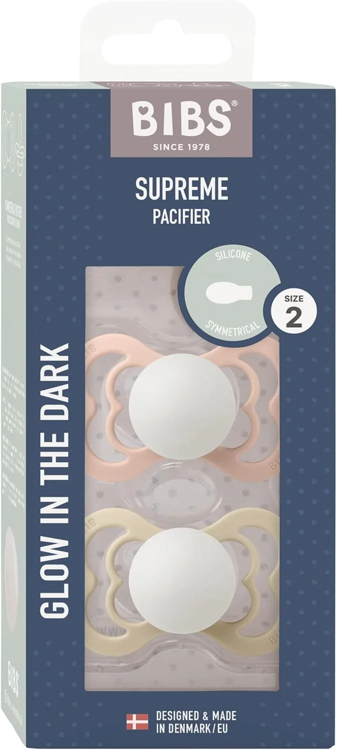 پستانک سیلیکونی Bibs Supreme مناسب کودکان 6+ ماه، 2 عددی، سایز 2، سرخابی شب/وانیلی شب