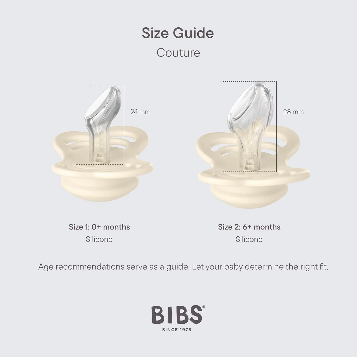 پستانک های BIBS - مجموعه Couture | آناتومیکال بدون BPA | سیلیکونی | ساخت دانمارک | ست 2 عددی رنگ های Iron/Baby Blue، پستانک های ممتاز | سایز 0-6 ماه