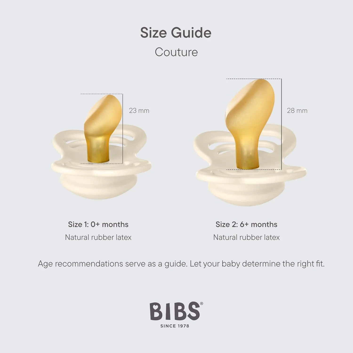 پستانک ارتودنسی کودک BIBS Couture، بسته 2 عددی | ساخت دانمارک | فاقد BPA، سرپستانکی آناتومیک، لاتکس لاستیک طبیعی، سایز 1 (0-6 ماه)، عاجی / سرخابی