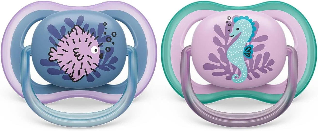 پستانک الترا ایر اونت فیلیپس - 2 عدد پستانک سبک و قابل تنفس برای نوزادان 6 تا 18 ماهه، فاقد BPA با جعبه حمل استریل کننده (مدل SCF085/61)