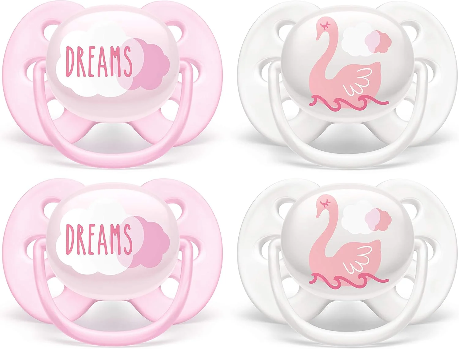 پستانک بسیار نرم اونت فیلیپس، 0-6 ماه، طرح های رویا و قو، بسته 4 عددی، SCF222/42