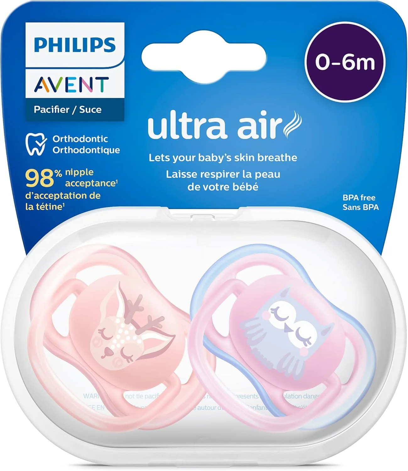 پستانک الترا ایر اونت فیلیپس، 0-6 ماه، طرح جغد/آهو، بسته 4 عددی، SCF085/08 پستانک الترا ایر اونت فیلیپس، 0-6 ماه، طرح جغد/آهو، بسته 4 عددی، SCF085/08