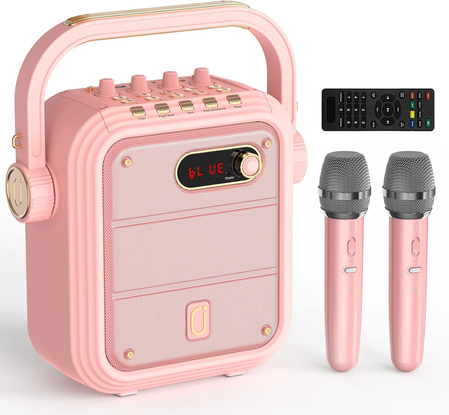 دستگاه کارائوکه JYX با 2 میکروفون بی سیم، سیستم بلندگوی قابل حمل با TWS، FM، REC، ساب ووفر، باتری قابل شارژ، بلوتوث 5.0، پشتیبانی از BT/USB/TF Card/Aux برای خانه، مهمانی، رویدادها، صورتی