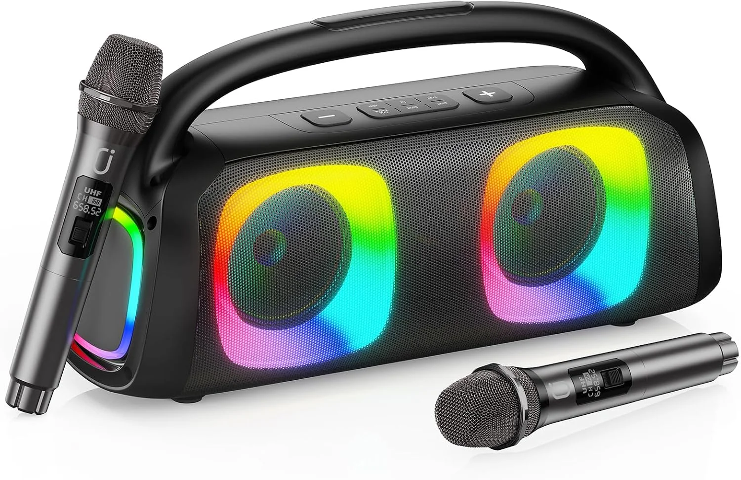 دستگاه کارائوکه JYX با 2 میکروفون بی سیم، اسپیکر کارائوکه بلوتوث 5.3 قابل حمل برای مهمانی، سیستم PA برای بزرگسالان با تنظیم اکو/کنترل از راه دور/چراغ های LED، پشتیبانی از TV/USB/AUX/TF Card