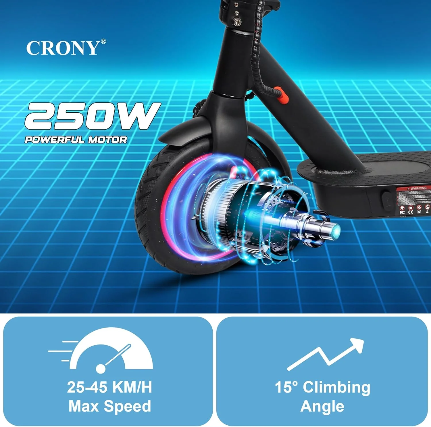 اسکوتر برقی تاشو CRONY M365، اسکوتر سبک وزن برای رفت و آمد بزرگسالان و کودکان، موتور 250 وات، کنترل هوشمند برنامه، حداکثر سرعت 25-45 کیلومتر در ساعت، برد 10-25 کیلومتر، مشکی