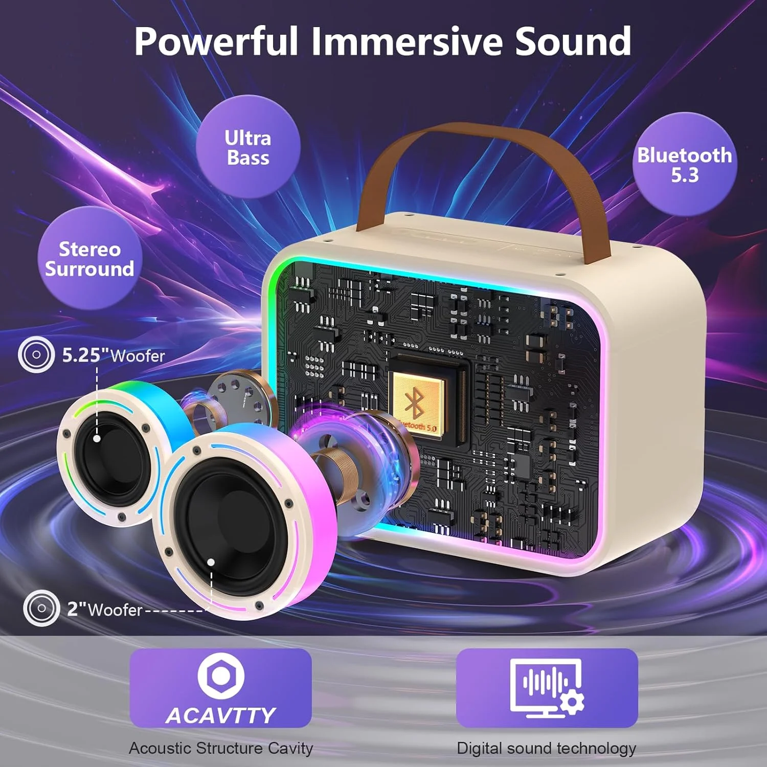 دستگاه کارائوکه JYX با 2 میکروفون برای کودکان و بزرگسالان، چراغ های LED و صدای جادویی، بلندگوی بلوتوث بی سیم قابل حمل، مناسب برای مهمانی خانگی/فضای باز/هدایا/تزئینات