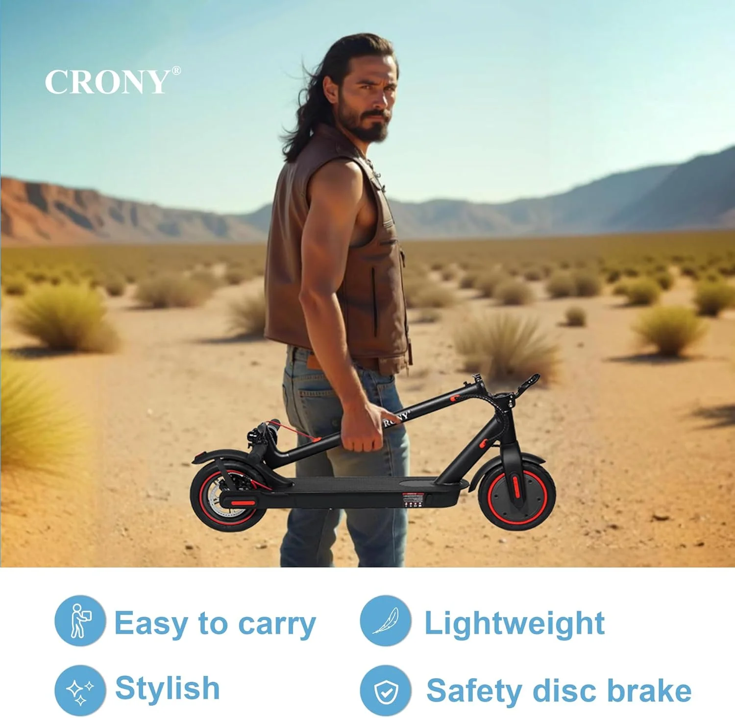 اسکوتر برقی تاشو CRONY M365، اسکوتر سبک وزن برای رفت و آمد بزرگسالان و کودکان، موتور 250 وات، کنترل هوشمند برنامه، حداکثر سرعت 25-45 کیلومتر در ساعت، برد 10-25 کیلومتر، مشکی
