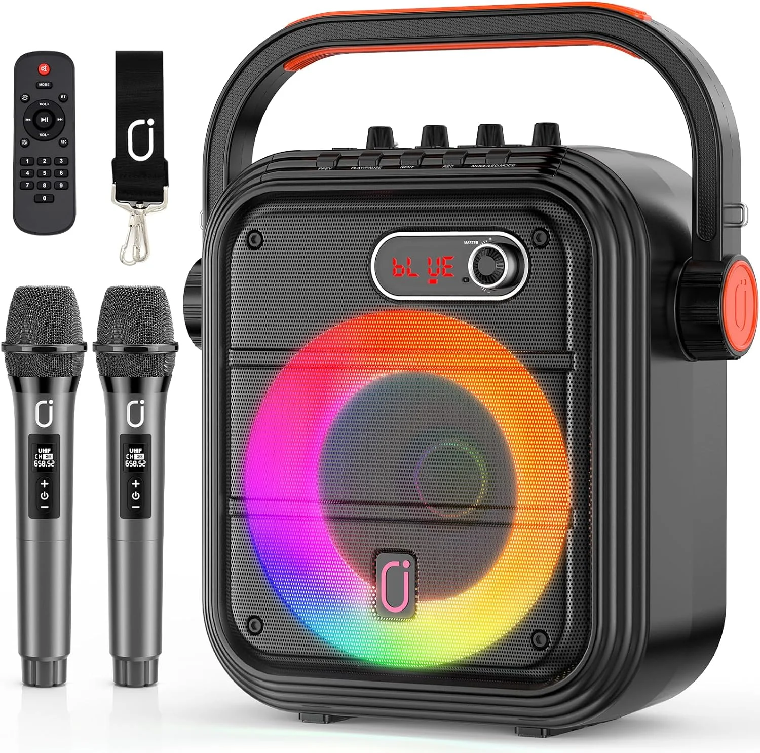 دستگاه کارائوکه JYX با 2 میکروفون بی سیم، بلندگوی بلوتوث قابل حمل با چراغ های RGB، پشتیبانی از TF/USB، AUX، FM، REC، TWS - سیستم کارائوکه عالی برای مهمانی ها، سیستم PA برای بزرگسالان/کودکان