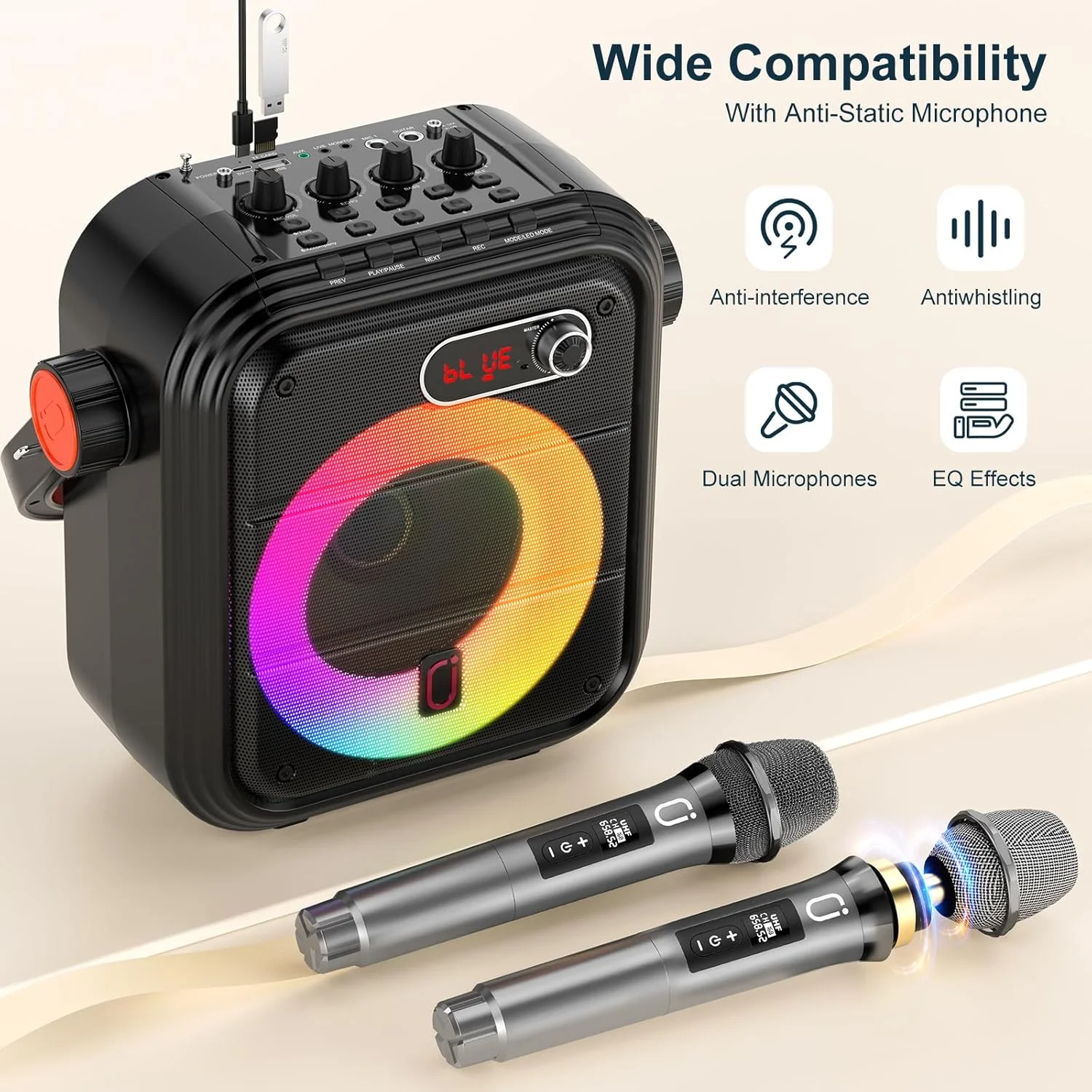 دستگاه کارائوکه JYX با 2 میکروفون بی سیم، بلندگوی بلوتوث قابل حمل با چراغ های RGB، پشتیبانی از TF/USB، AUX، FM، REC، TWS - سیستم کارائوکه عالی برای مهمانی ها، سیستم PA برای بزرگسالان/کودکان دستگاه کارائوکه JYX با 2 میکروفون بی سیم، بلندگوی بلوتوث قابل حمل با چراغ های RGB، پشتیبانی از TF/USB، AUX، FM، REC، TWS - سیستم کارائوکه عالی برای مهمانی ها، سیستم PA برای بزرگسالان/کودکان