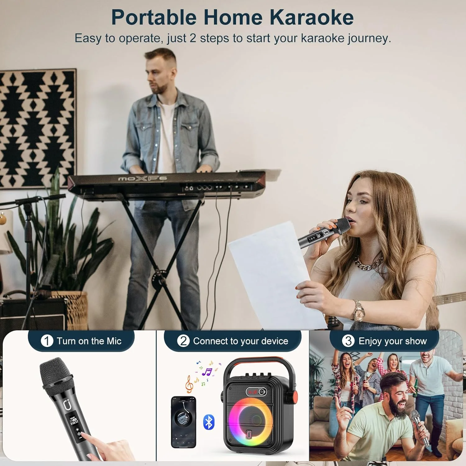 دستگاه کارائوکه JYX با 2 میکروفون بی سیم، بلندگوی بلوتوث قابل حمل با چراغ های RGB، پشتیبانی از TF/USB، AUX، FM، REC، TWS - سیستم کارائوکه عالی برای مهمانی ها، سیستم PA برای بزرگسالان/کودکان دستگاه کارائوکه JYX با 2 میکروفون بی سیم، بلندگوی بلوتوث قابل حمل با چراغ های RGB، پشتیبانی از TF/USB، AUX، FM، REC، TWS - سیستم کارائوکه عالی برای مهمانی ها، سیستم PA برای بزرگسالان/کودکان