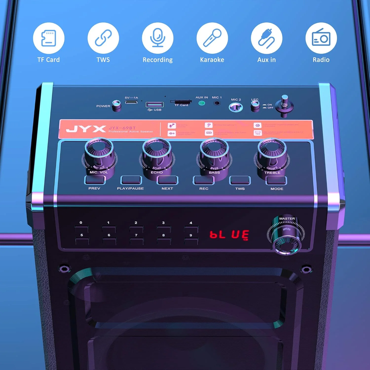 دستگاه کارائوکه JYX با 2 میکروفون بی سیم UHF، بلندگوی بلوتوث با باس/تریبل و نور LED، ساب ووفر استودیویی با پشتیبانی از TWS، AUX in، FM، مناسب برای مهمانی/جلسه/عروسی - مشکی دستگاه کارائوکه JYX با 2 میکروفون بی سیم UHF، بلندگوی بلوتوث با باس/تریبل و نور LED، ساب ووفر استودیویی با پشتیبانی از TWS، AUX in، FM، مناسب برای مهمانی/جلسه/عروسی - مشکی