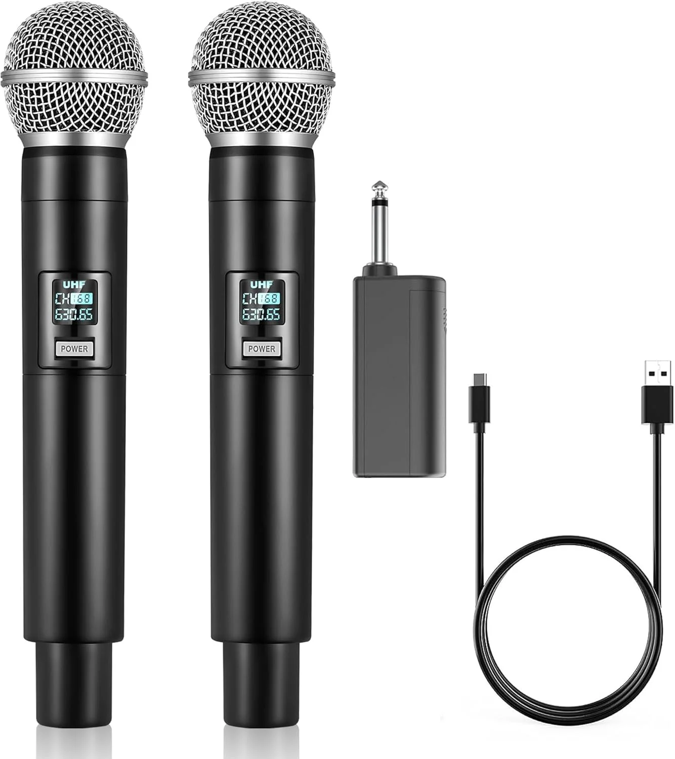 میکروفون بی سیم KASTWAVE، 2 عدد میکروفون بی سیم دستی دوگانه UHF با گیرنده قابل شارژ، مدت زمان 40 ساعت، برد 200 فوت، میکروفون برای آواز خواندن، کارائوکه، کلیسا، سخنرانی، عروسی، آواز خواندن در مهمانی