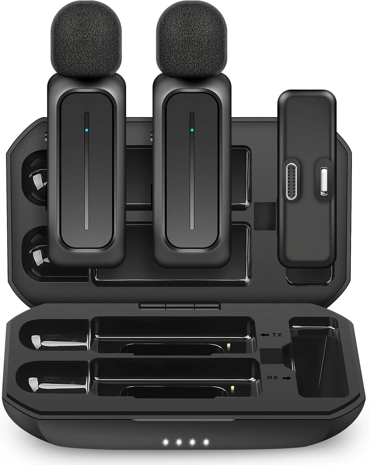 میکروفون یقه ای بی سیم KASTWAVE، بسته 2 عددی برای آیفون و آیپد، میکروفون یقه ای گیره ای بی سیم 7 ساعته برای ضبط ویدیو، ولاگ، یوتیوب، مصاحبه، با جعبه شارژ، 3 حالت حذف نویز، 70 فوت