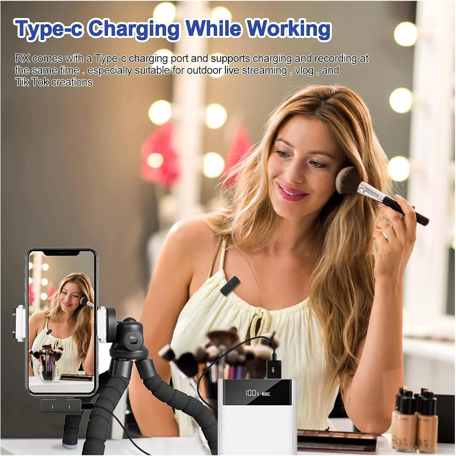 میکروفون یقه ای بی سیم KASTWAVE، میکروفون ضبط ویدیو با قابلیت حذف نویز و تغییر صدا، میکروفون مینی با جعبه شارژ برای آیفون، 8 ساعت عمر باتری، مشکی