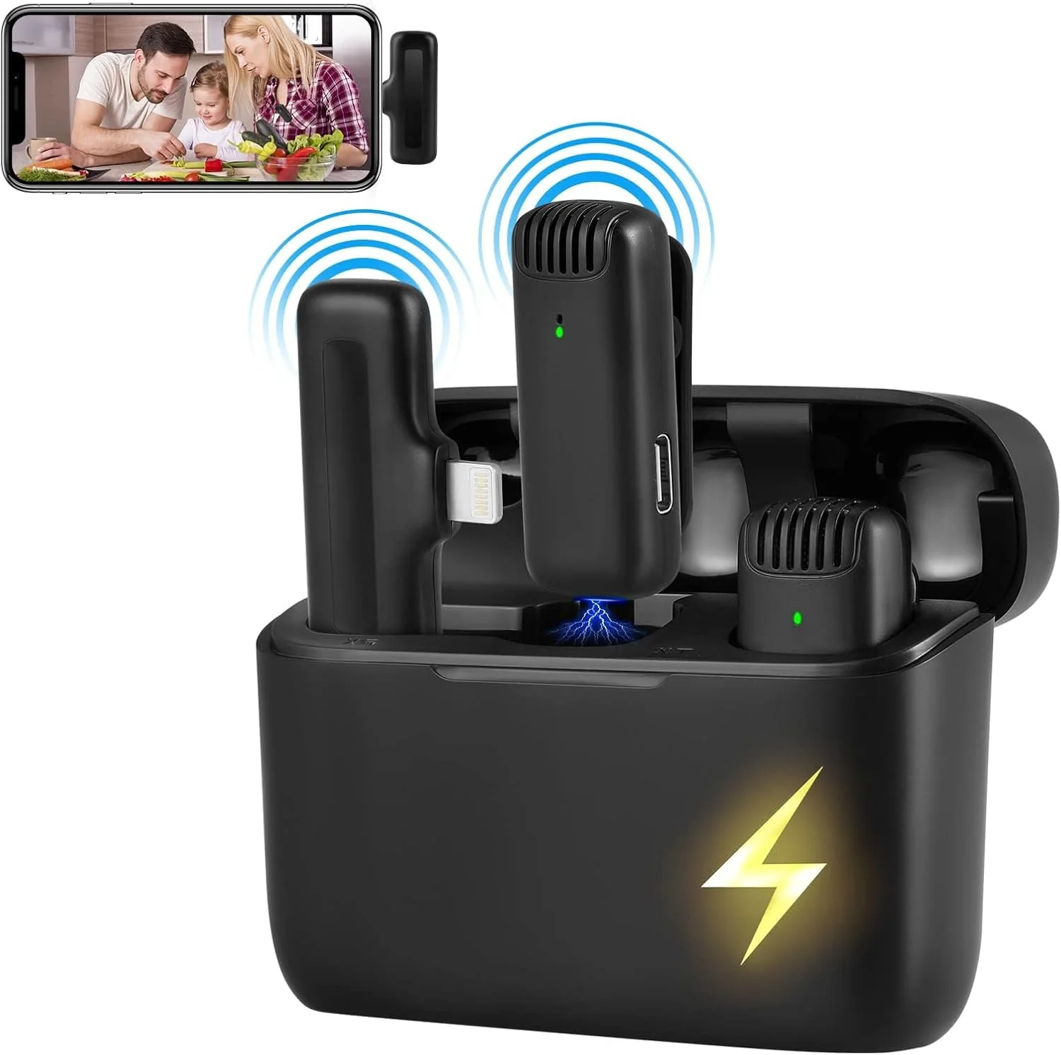 میکروفون یقه ای بی سیم KASTWAVE، برای آیفون و آیپد، میکروفون دوگانه کلیپسی با جعبه شارژ، میکروفون های کوچک بی سیم Plug-Play با کاهش نویز برای ضبط ویدیو، پخش زنده، یوتیوب میکروفون یقه ای بی سیم KASTWAVE، برای آیفون و آیپد، میکروفون دوگانه کلیپسی با جعبه شارژ، میکروفون های کوچک بی سیم Plug-Play با کاهش نویز برای ضبط ویدیو، پخش زنده، یوتیوب