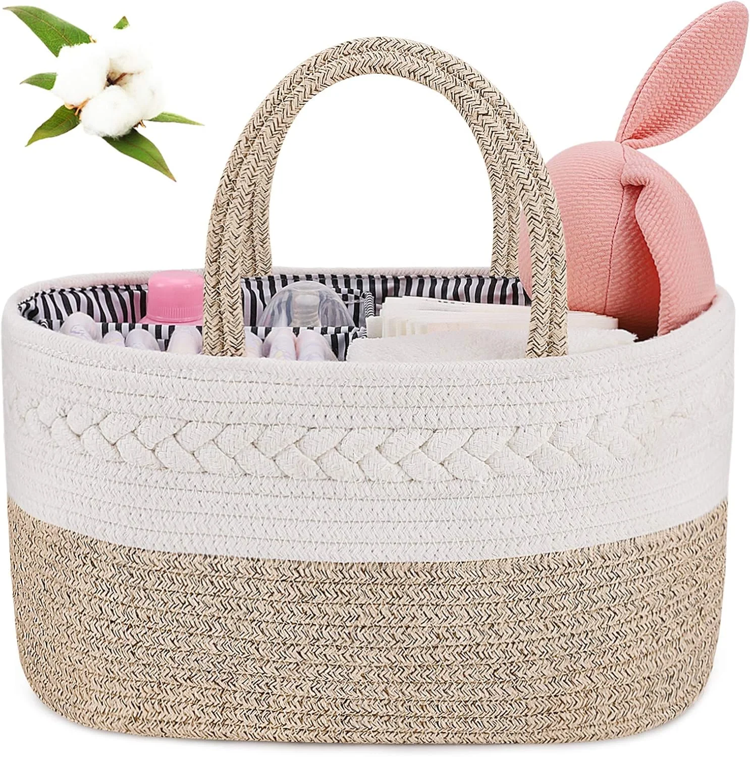 ارگانایزر سبد پوشک ABenkle - سبد ذخیره سازی طناب پنبه ای برای لوازم ضروری کودک، هدیه حمام نوزاد پسر و دختر، ارگانایزر میز تعویض
