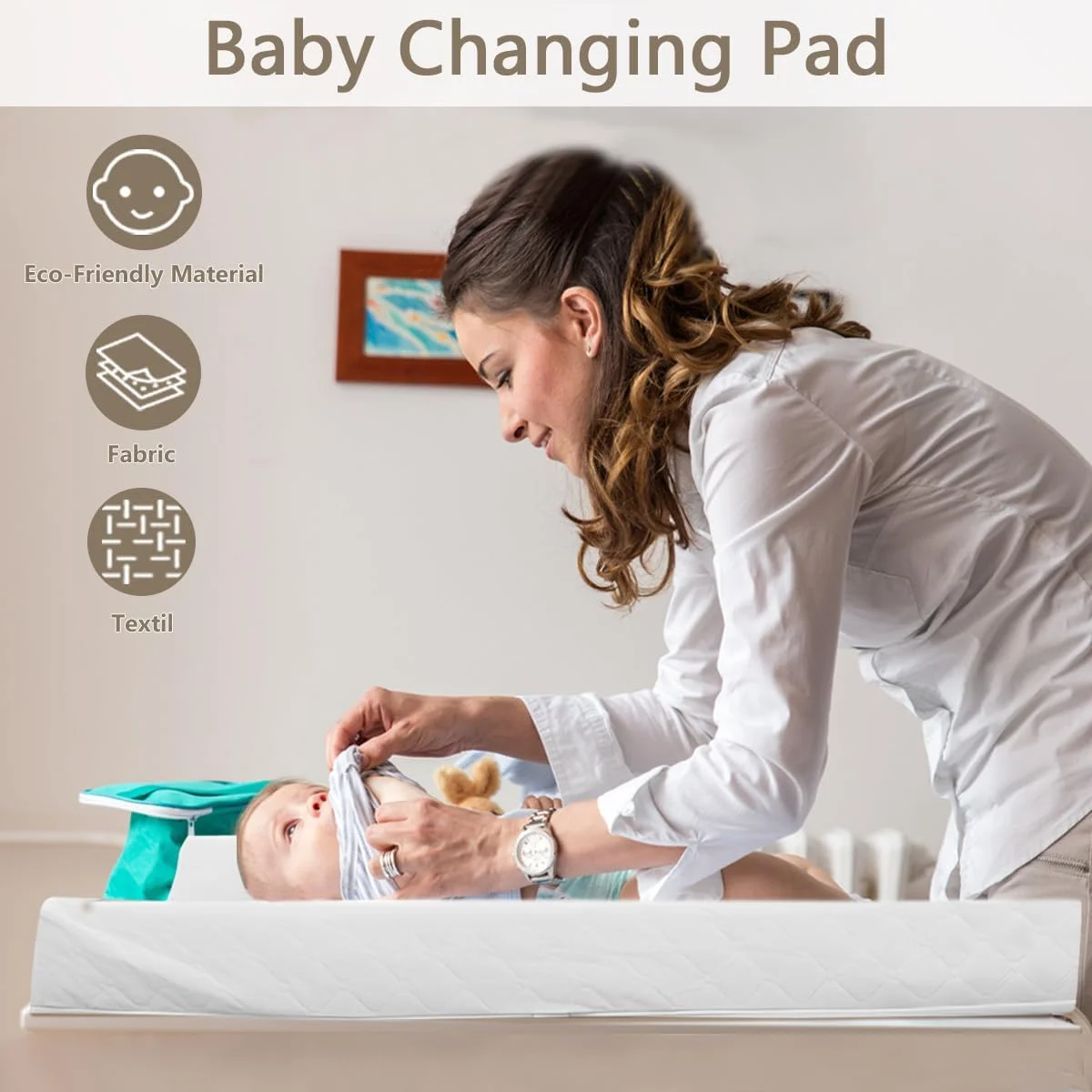 پد تعویض پوشک کودک Azulmart، روکش میز تعویض پوشک نوزاد، ضد آب، تشک رویه میز آرایش کانتور، پد تعویض تنفسی مسافرتی غیر لغزنده با بند ایمنی، ضد حساسیت و قابل شستشو