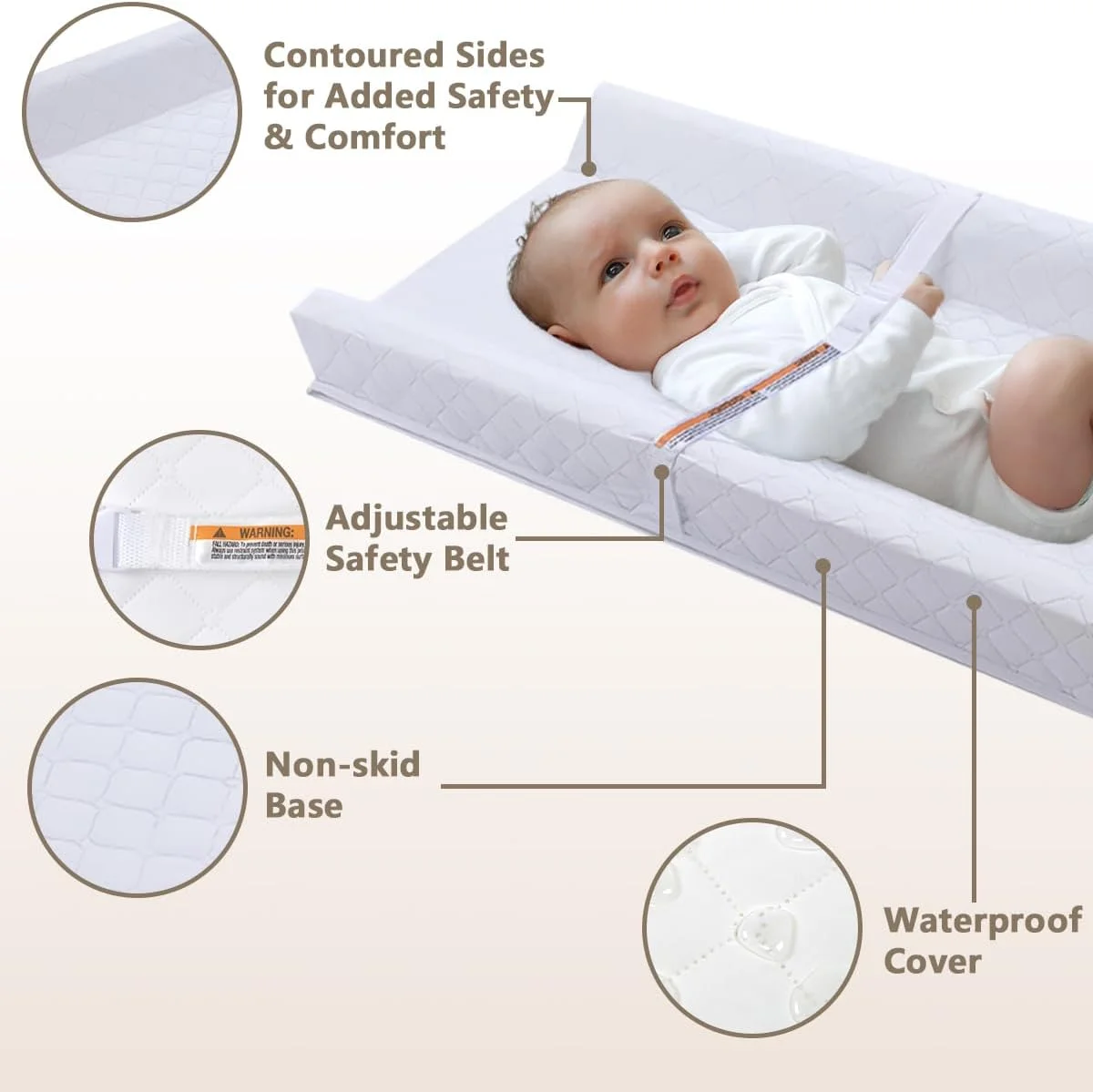 پد تعویض پوشک کودک Azulmart، روکش میز تعویض پوشک نوزاد، ضد آب، تشک رویه میز آرایش کانتور، پد تعویض تنفسی مسافرتی غیر لغزنده با بند ایمنی، ضد حساسیت و قابل شستشو