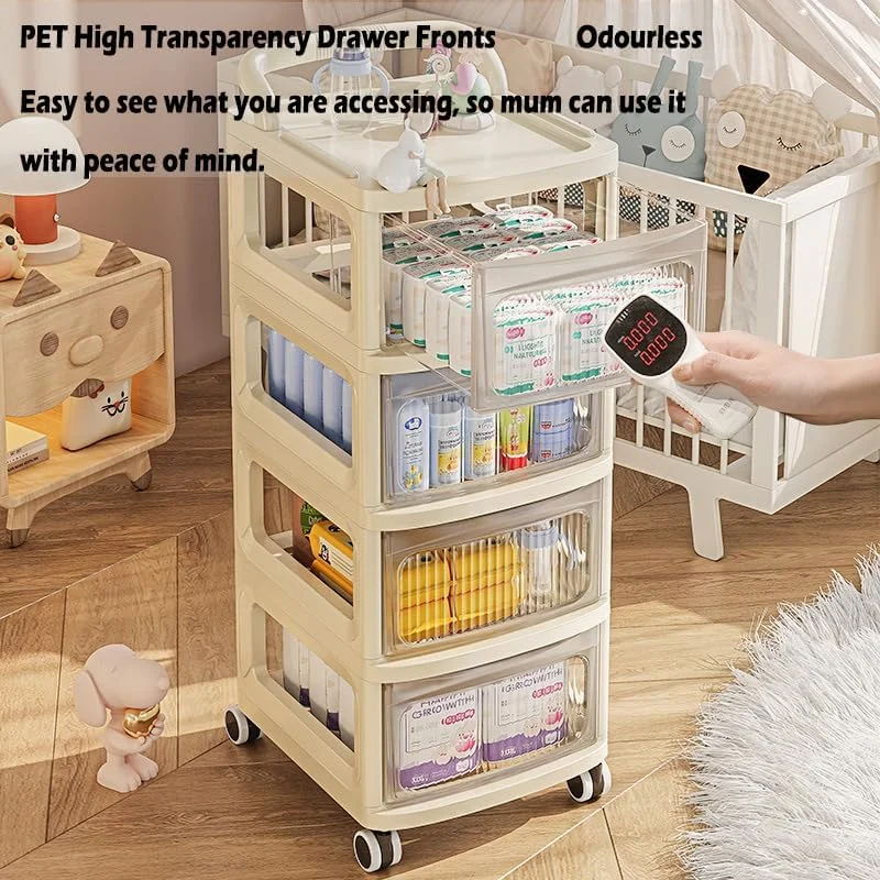 ارگانایزر 4 طبقه لوازم کودک AM ANNA، سبد متحرک پوشک، ارگانایزر لوازم ضروری نوزاد برای میز تعویض، تخت نوزاد، دستمال مرطوب کودک