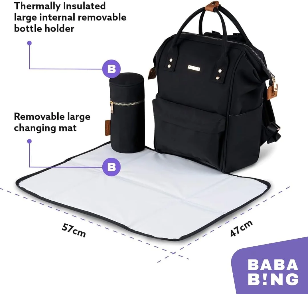 کیف لوازم کودک کوله پشتی بابا بینگ!، کیف لوازم کودک با ایستگاه تعویض، کیف مادر مسافرتی چند منظوره تاشو استاندارد با پد تعویض برای نوزاد دختر و پسر (مشکی)