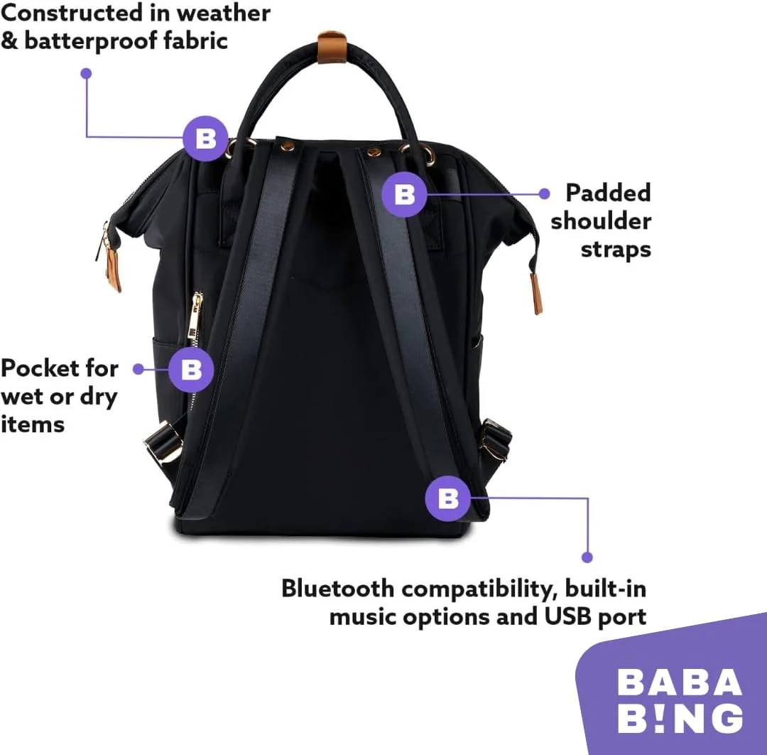کیف لوازم کودک کوله پشتی بابا بینگ!، کیف لوازم کودک با ایستگاه تعویض، کیف مادر مسافرتی چند منظوره تاشو استاندارد با پد تعویض برای نوزاد دختر و پسر (مشکی)