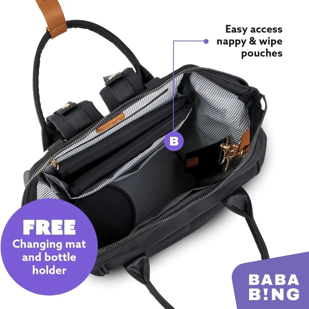کیف لوازم کودک کوله پشتی بابا بینگ!، کیف لوازم کودک با ایستگاه تعویض، کیف مادر مسافرتی چند منظوره تاشو استاندارد با پد تعویض برای نوزاد دختر و پسر (مشکی)