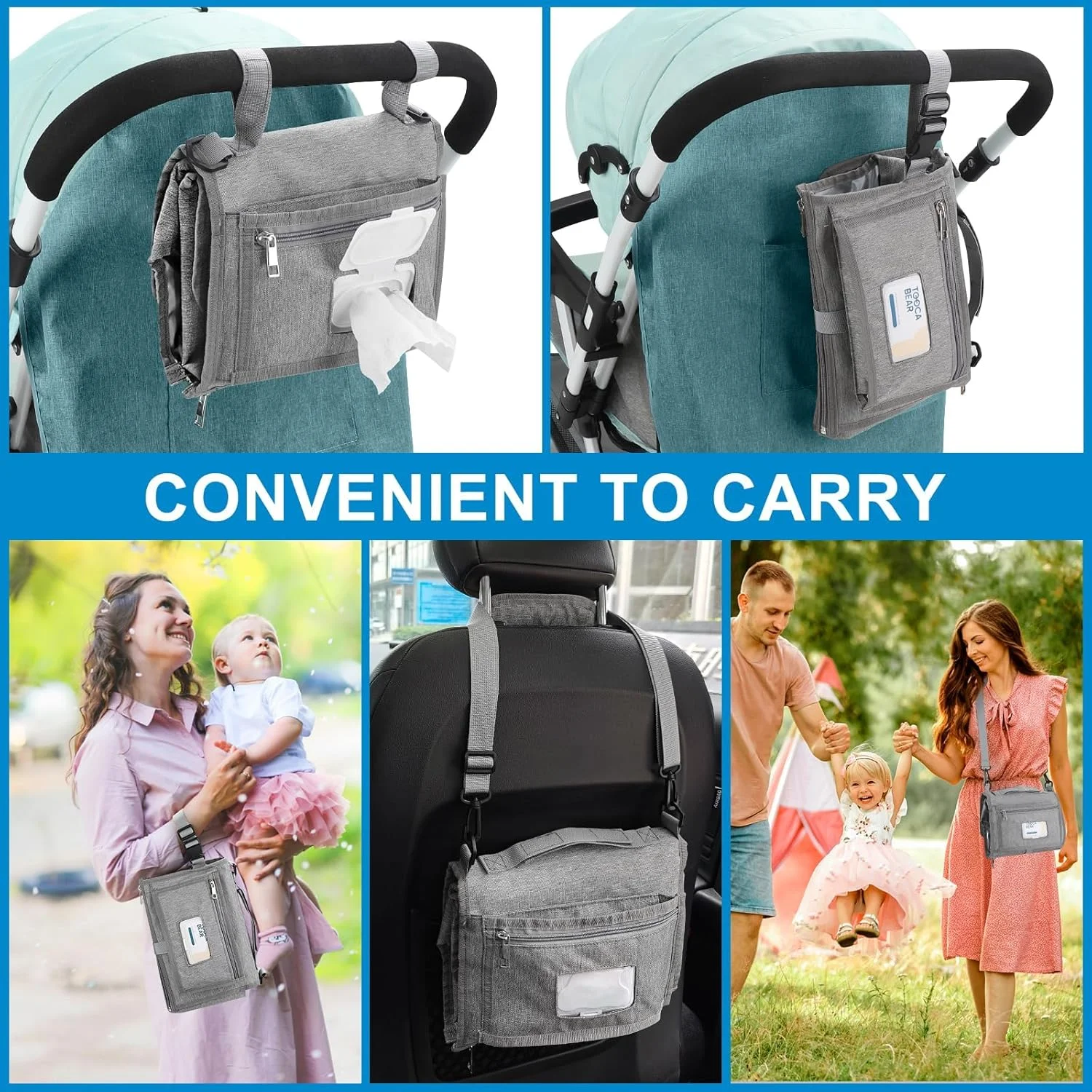 زیرانداز تعویض پوشک قابل حمل Azonee، زیرانداز تعویض برای نوزاد دختر و پسر، تشک تعویض ضد آب کودک با جیب دستمال مرطوب هوشمند، کیت تعویض مسافرتی ضد آب، لوازم ضروری نوزاد هدیه سیسمونی