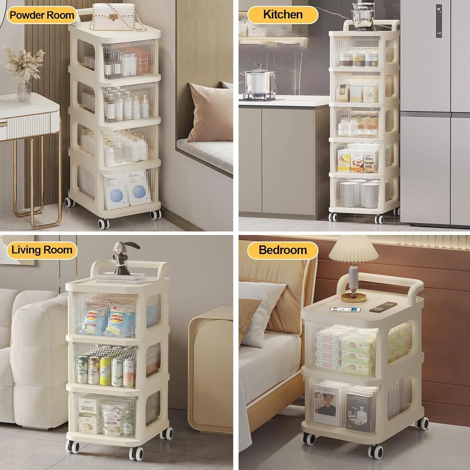 ارگانایزر 4 طبقه لوازم کودک AM ANNA، سبد متحرک پوشک، ارگانایزر لوازم ضروری نوزاد برای میز تعویض، تخت نوزاد، دستمال مرطوب کودک