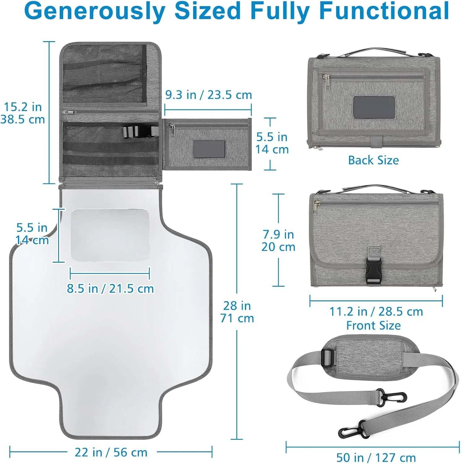 زیرانداز تعویض پوشک قابل حمل Azonee، زیرانداز تعویض برای نوزاد دختر و پسر، تشک تعویض ضد آب کودک با جیب دستمال مرطوب هوشمند، کیت تعویض مسافرتی ضد آب، لوازم ضروری نوزاد هدیه سیسمونی