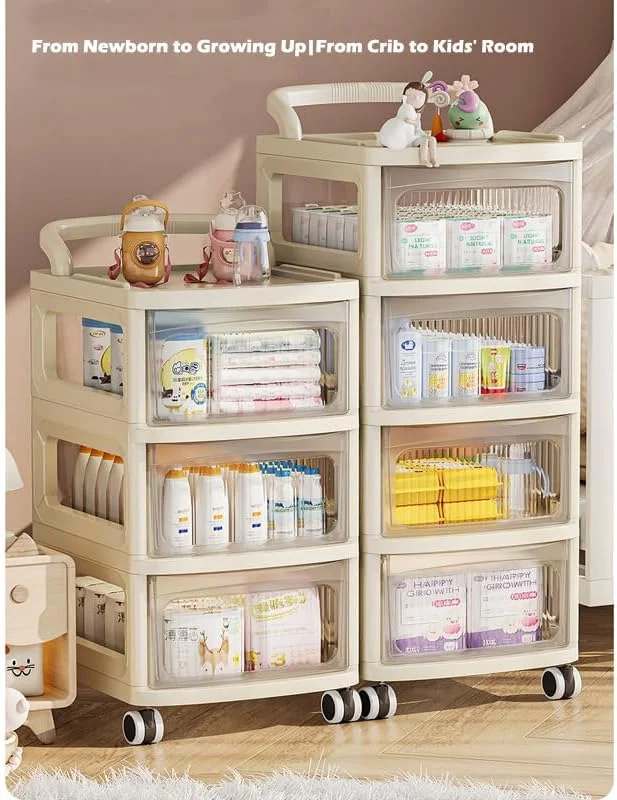 ارگانایزر 4 طبقه لوازم کودک AM ANNA، سبد متحرک پوشک، ارگانایزر لوازم ضروری نوزاد برای میز تعویض، تخت نوزاد، دستمال مرطوب کودک