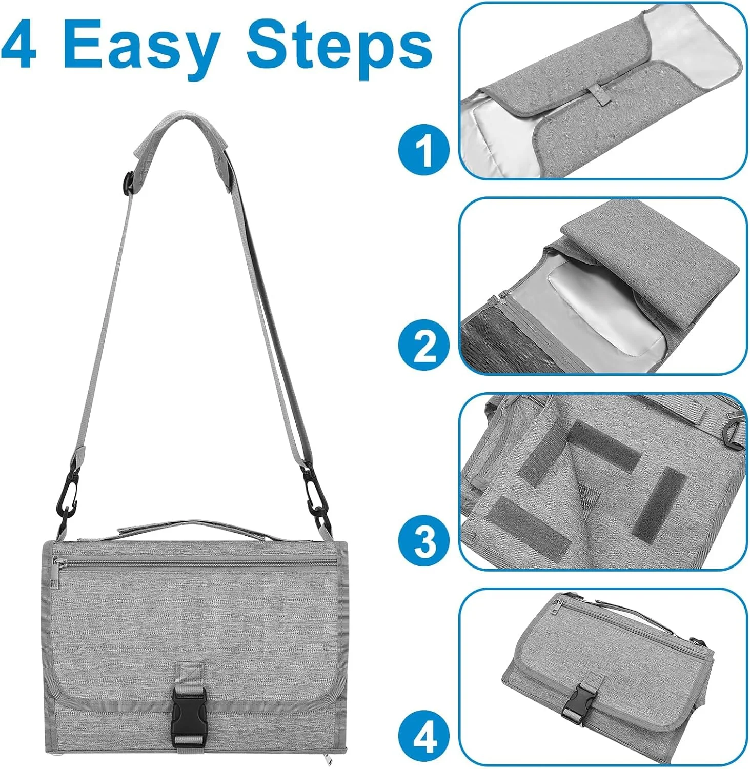 زیرانداز تعویض پوشک قابل حمل Azonee، زیرانداز تعویض برای نوزاد دختر و پسر، تشک تعویض ضد آب کودک با جیب دستمال مرطوب هوشمند، کیت تعویض مسافرتی ضد آب، لوازم ضروری نوزاد هدیه سیسمونی