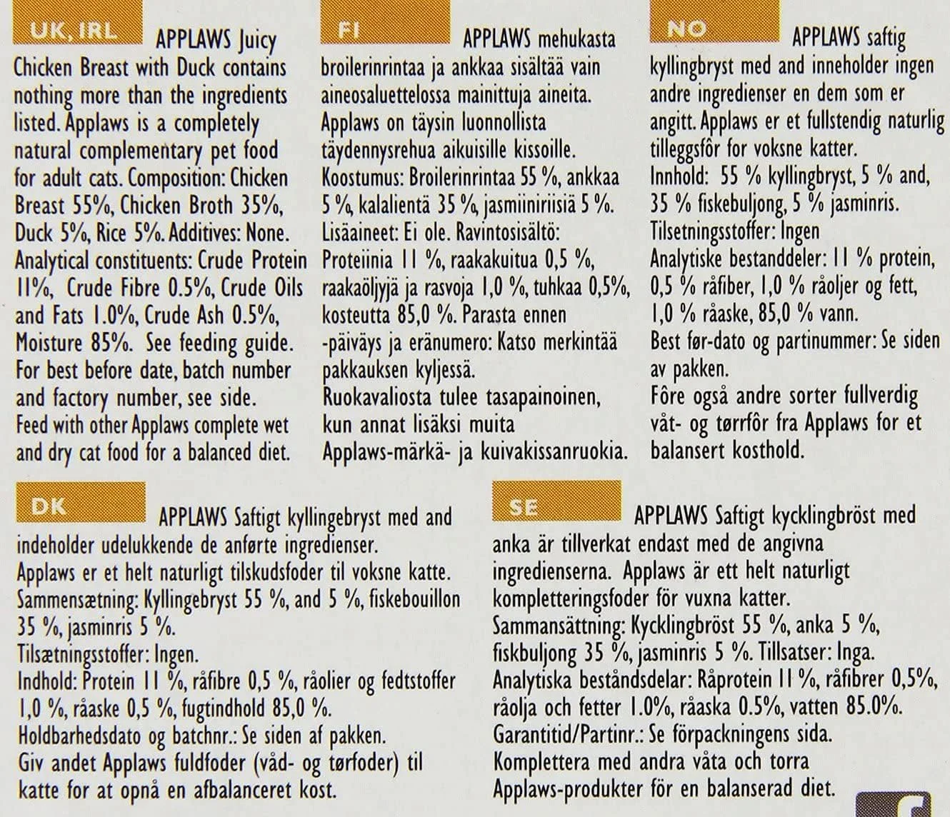 غذای گربه بالغ اپلاوز طعم مرغ و اردک 60 گرمی (بسته 10 عددی)