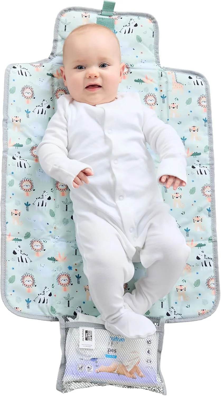 زیرانداز تعویض پوشک کودک پولار گیر - سبز سافاری - قابل تمیز کردن، قابل حمل، پد دار، تاشو، زیرانداز تعویض مسافرتی با جیب