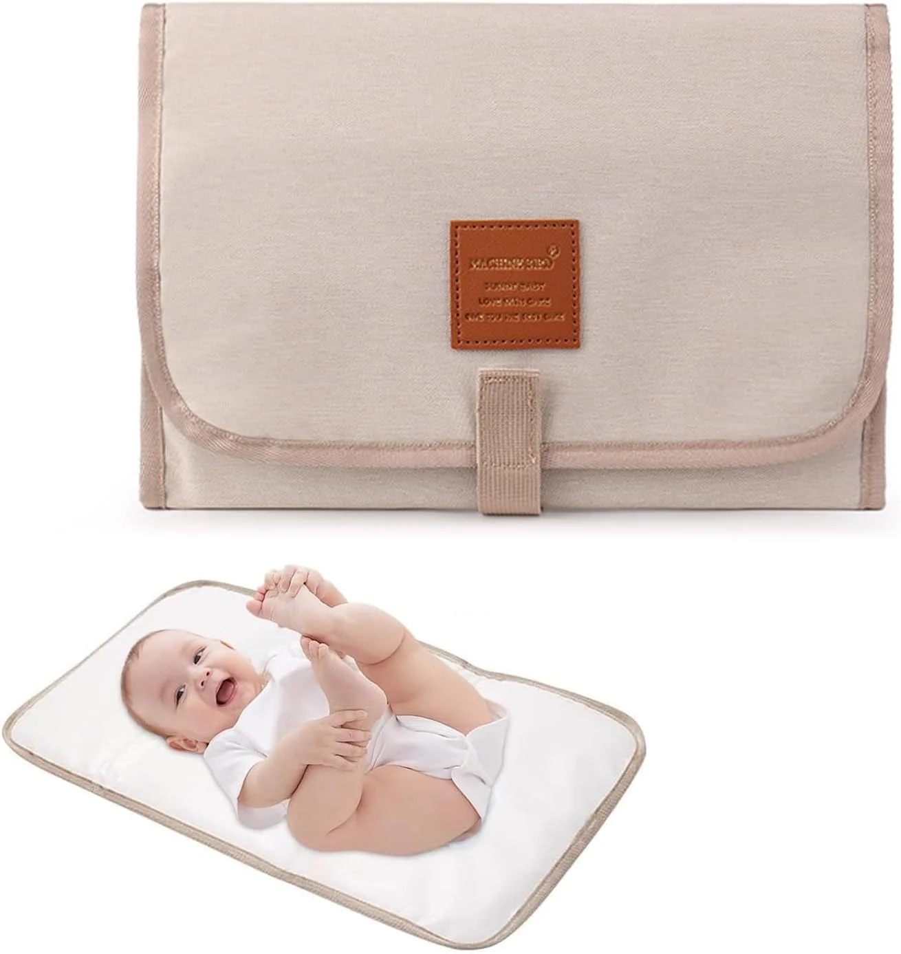 زیرانداز تعویض مسافرتی BIGTHREE، زیرانداز تعویض تاشو با برچسب های جادویی، زیرانداز تعویض قابل حمل کودک، ضد آب و نرم مناسب برای مسافرت و نوزادان در خانه و خارج از منزل (سفید عاجی)