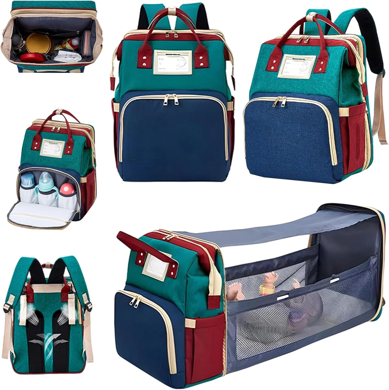 کیف کوله پشتی لوازم کودک، ایستگاه تعویض پوشک چند منظوره برای پسران و دختران، مناسب فضای باز و مسافرت، هدیه سیسمونی نوزاد، ظرفیت بزرگ، آکسفورد 900D، پورت USB