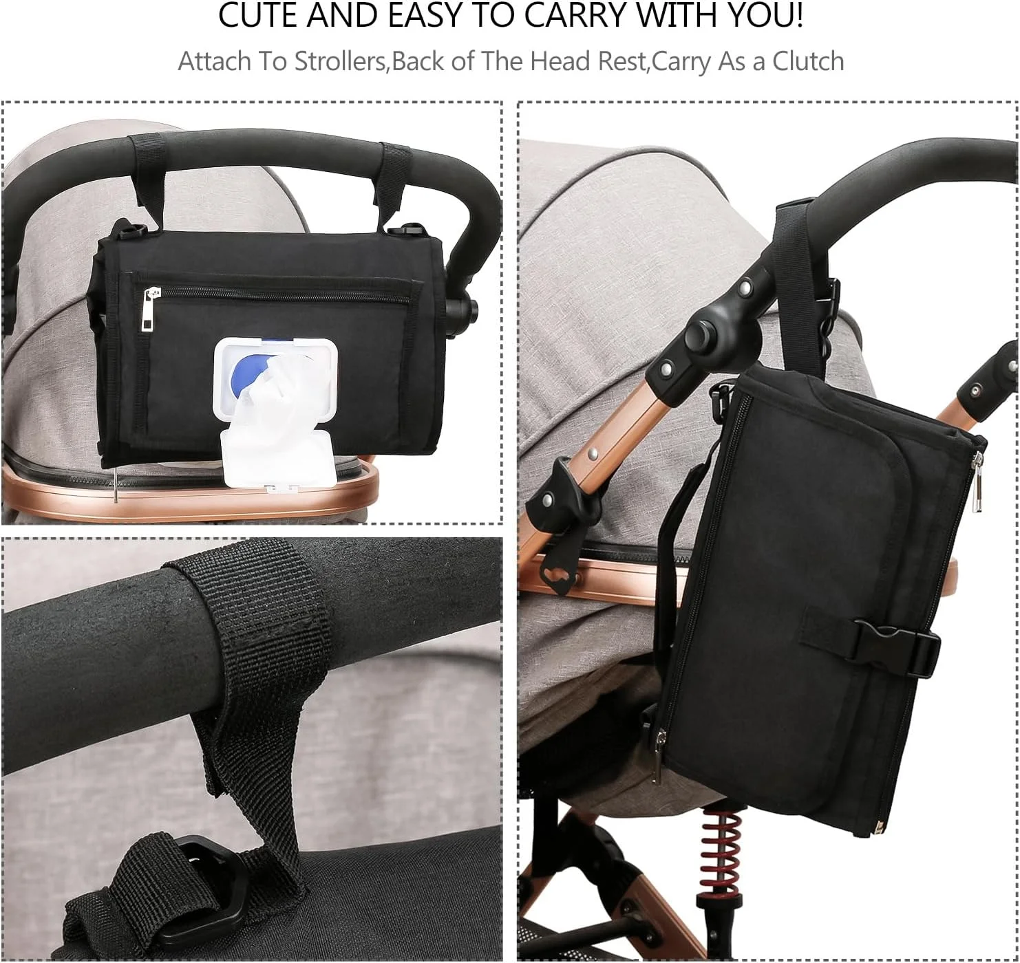 زیرانداز تعویض پوشک قابل حمل Bebamour با جیب دستمال مرطوب، پد تعویض پوشک مسافرتی کودک با بالشتک سر برای نوزادان، زیرانداز تعویض پوشک ضد آب، لوازم ضروری نوزاد، مشکی جدید